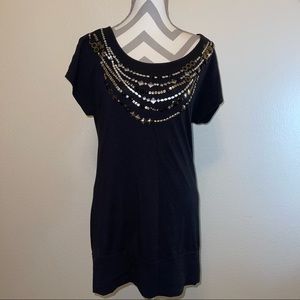 New York & Company Long Black Embellished Necklace banded Tunic Small